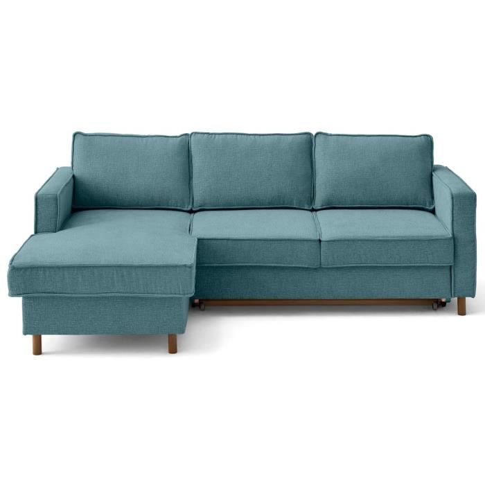 Produit similaire: Jake - canapé d'angle gauche 4 places convertible avec coffre en tissu velours relief - Bleu