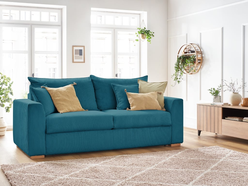 Produit similaire: Canapé droit convertible ouverture express AUGUSTIN velours côtelé bleu clair 140x200 BOBOCHIC 3 places