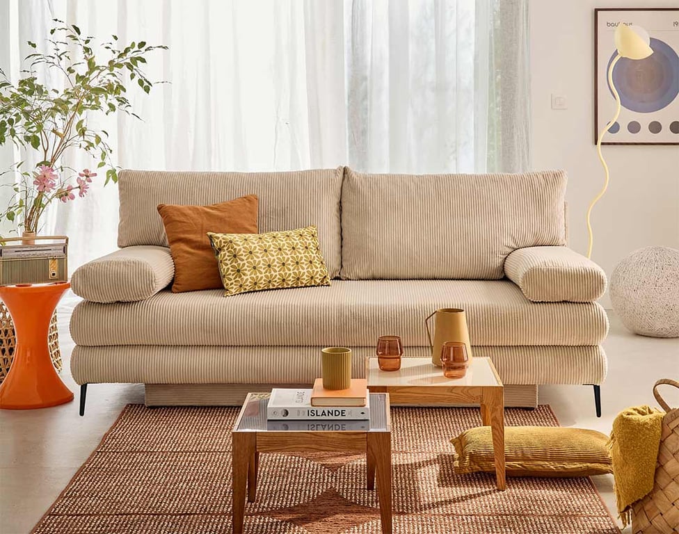 Produit similaire: Elton - Canapé convertible velours côtelé Beige