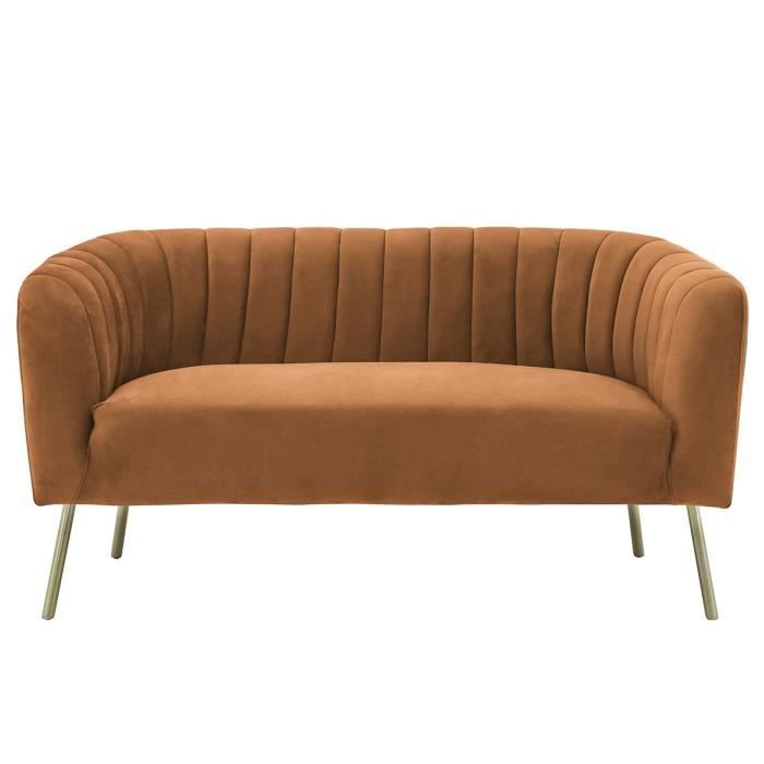 Produit similaire: Canapé rétro 2 places - Velours Terra cotta et structure bois massif - L 167 x P 70 x H 71 cm - MATHIS
