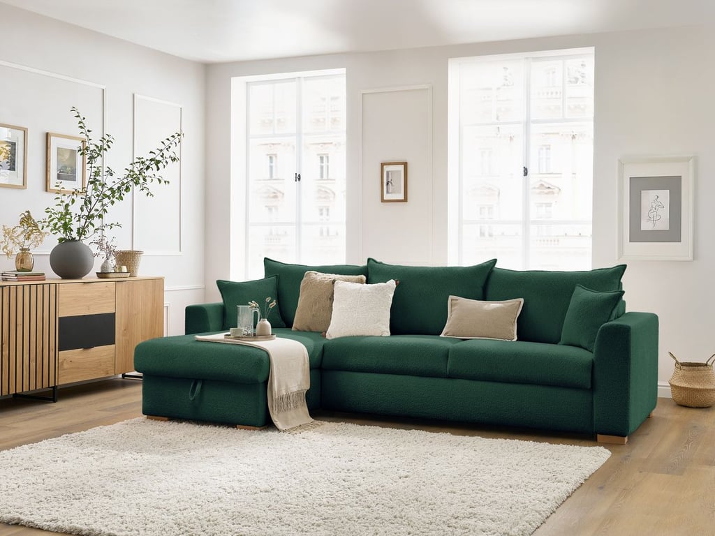 Produit similaire: Augustin canapé d'angle réversible convertible ouverture express 3 places tissu bouclette vert