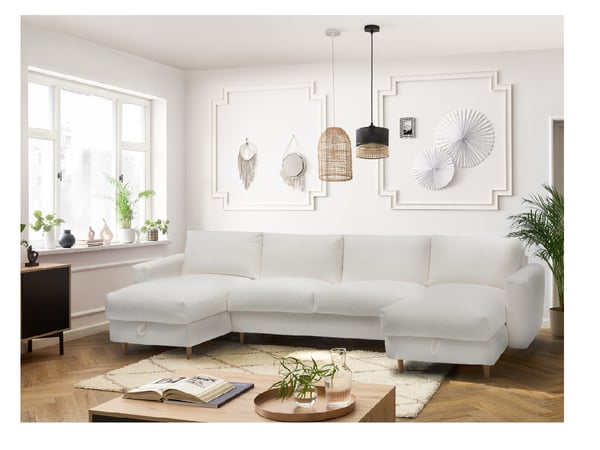 Cocoone canapé panoramique convertible express coffre 7 places tissu bouclette blanc