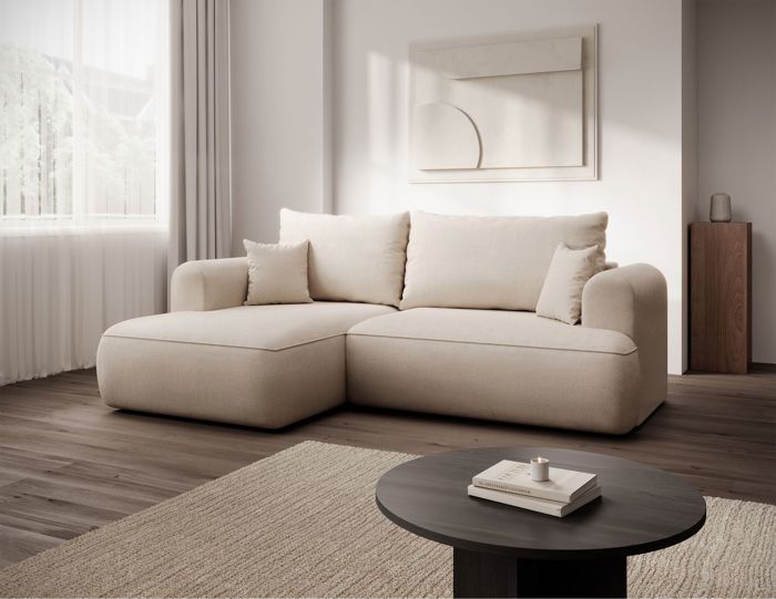 Canapé d'angle convertible - OVO MINI - chenille crème - côté gauche