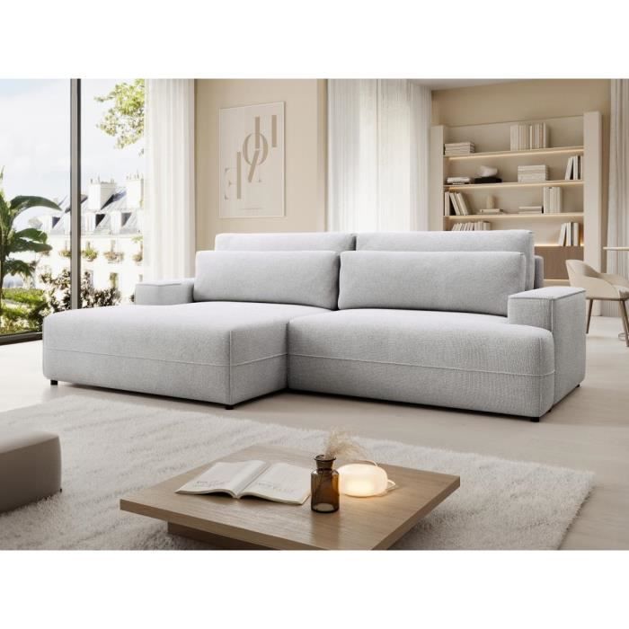 Produit similaire: Canapé d'angle gauche convertible en tissu texturé gris BREGLIO