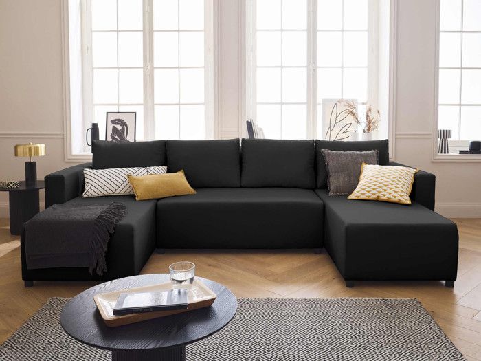 Produit similaire: Regala - canapé panoramique - 7 places - convertible avec coffre - en tissu - Noir