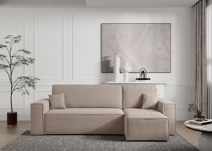 Produit similaire: Canapé d'angle L réversible - SCARLO - en velours côtelé beige