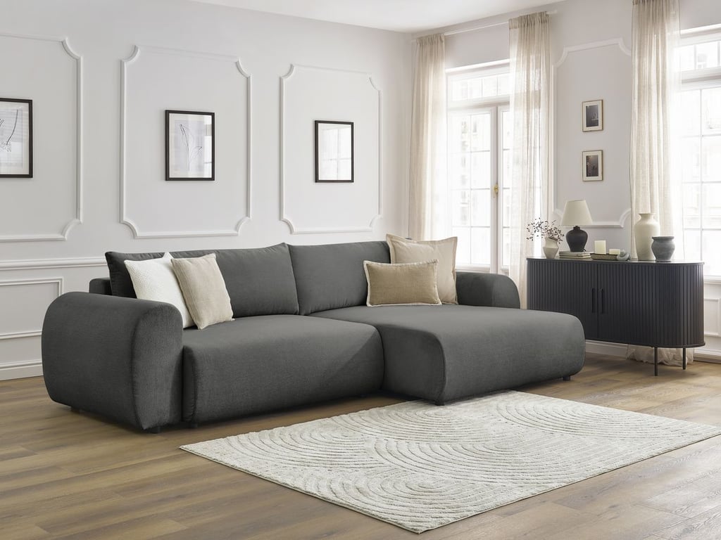 Produit similaire: Lucien canapé d'angle convertible coffre 4 places tissu lisse gris foncé angle droit