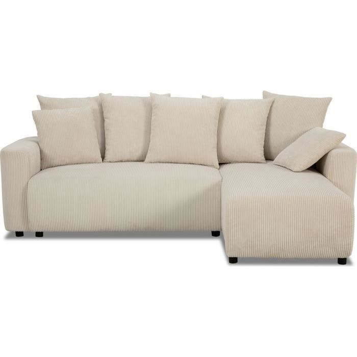 Produit similaire: Canapé d'angle convertible réversible 3/4 places en velours côtelé beige avec coffre de rangement - Uma