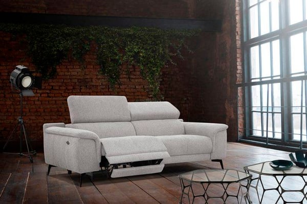 Canapé 3 places XXL relax électrique côté gauche tissu beige clair - Fiero