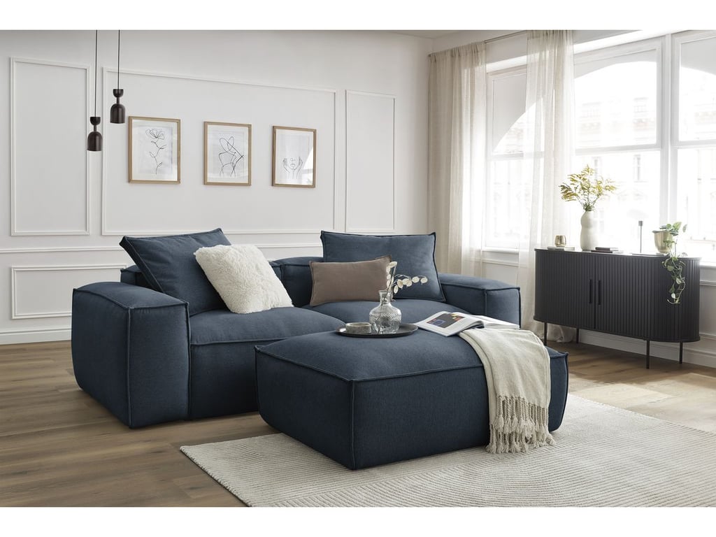 Produit similaire: Canapé droit fixe 3 places ultra moelleux BOHEME tissu chiné avec pouf bleu foncé BOBOCHIC