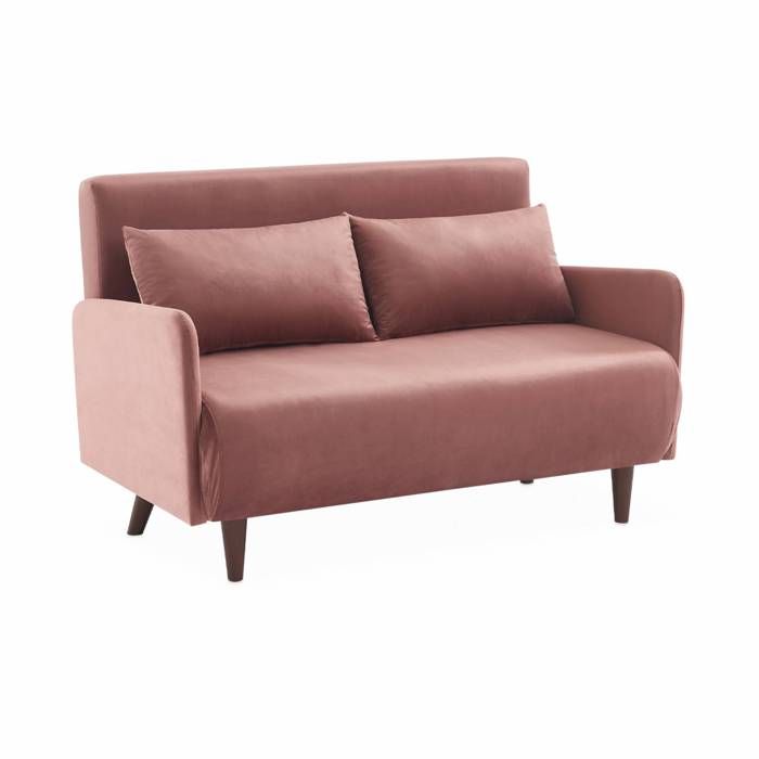 Produit similaire: Canapé convertible en velours - Panam - 2 places scandinave. pieds bois foncé. vieux rose. banquette. dossier inclinable