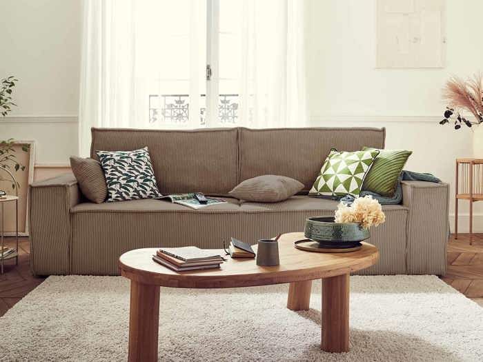 Produit similaire: Dellia - canapé 3 places convertible - avec coffre - en velours côtelé - style contemporain