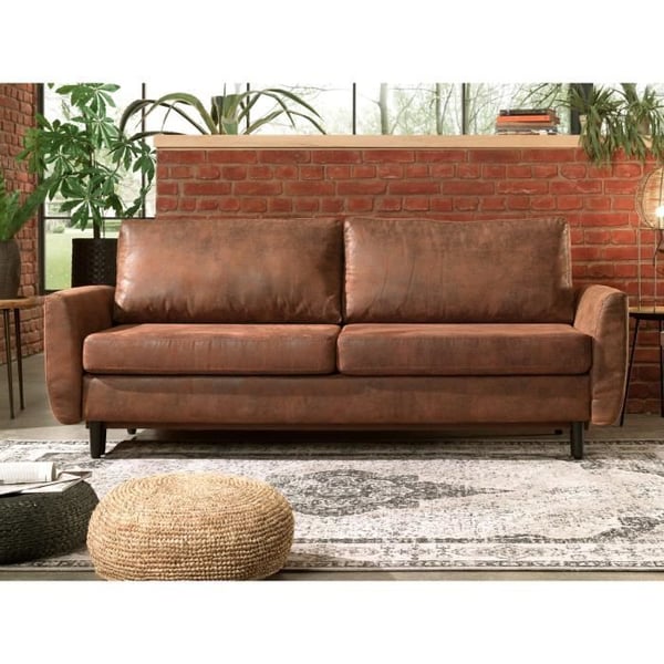 Dan - Canapé convertible 3 places microfibre marron