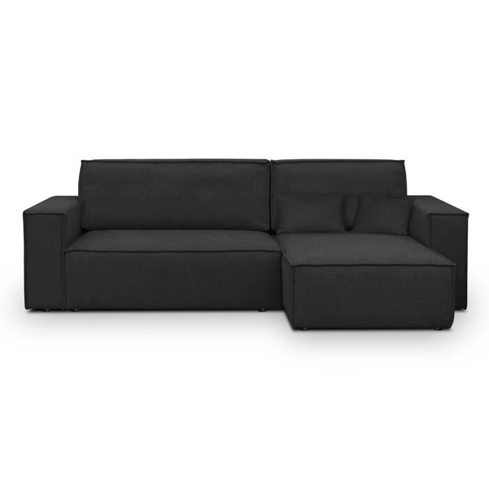 Produit similaire: Canapé d'angle convertible réversible 4 places avec coffre de rangement en tissu noir - Livia New