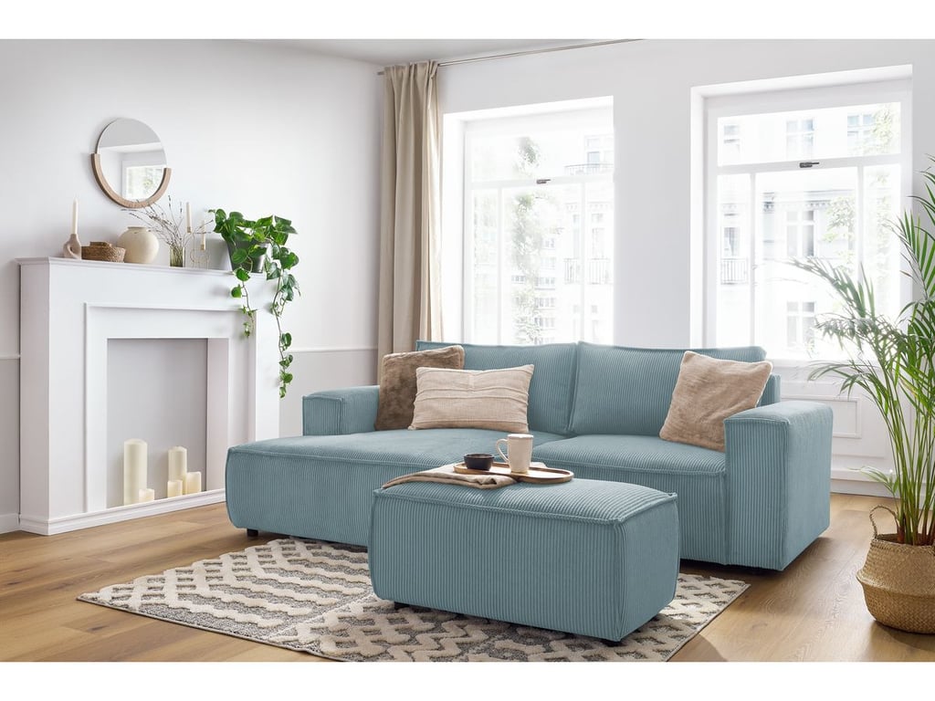 Produit similaire: Canapé d'angle fixe compact NIHAD velours côtelé avec pouf bleu clair angle gauche BOBOCHIC 3 places
