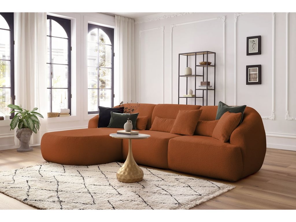 Produit similaire: Canapé d'angle fixe ALESIA tissu bouclette orange angle gauche BOBOCHIC 3 places