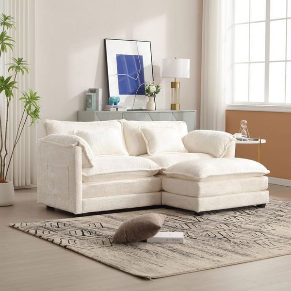 Canapé d'angle Chenille 3 places tissu beige