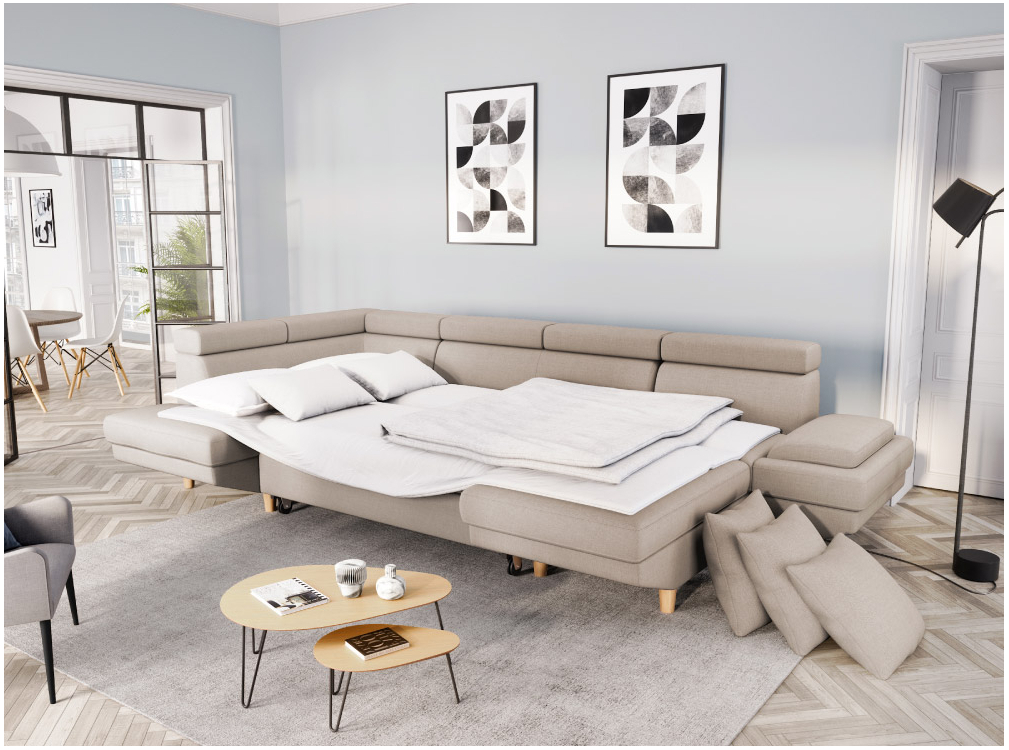 Canapé d'Angle Panoramique MAIA Convertible en Tissu - Vue supplémentaire 1