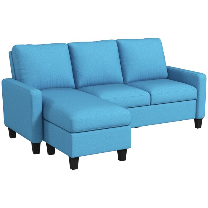 Canapé d'angle HOMCOM canapé 3 places avec méridienne réversible gauche ou droite pour salon, bureau, appartement, bleu