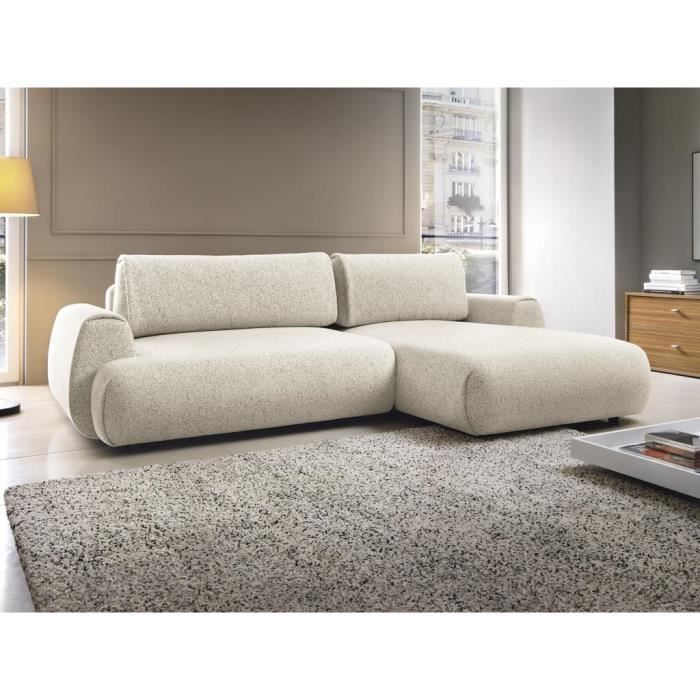 Produit similaire: Canapé d'angle droit convertible en tissu texturé beige MONELIA