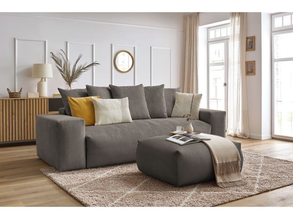 Produit similaire: Canapé droit convertible coffre VOLTAIRE avec pouf taupe BOBOCHIC 4 places