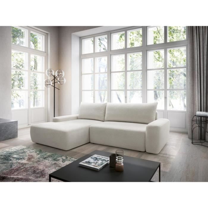 Produit similaire: Canapé d'angle gauche convertible en tissu texturé crème DAVISO