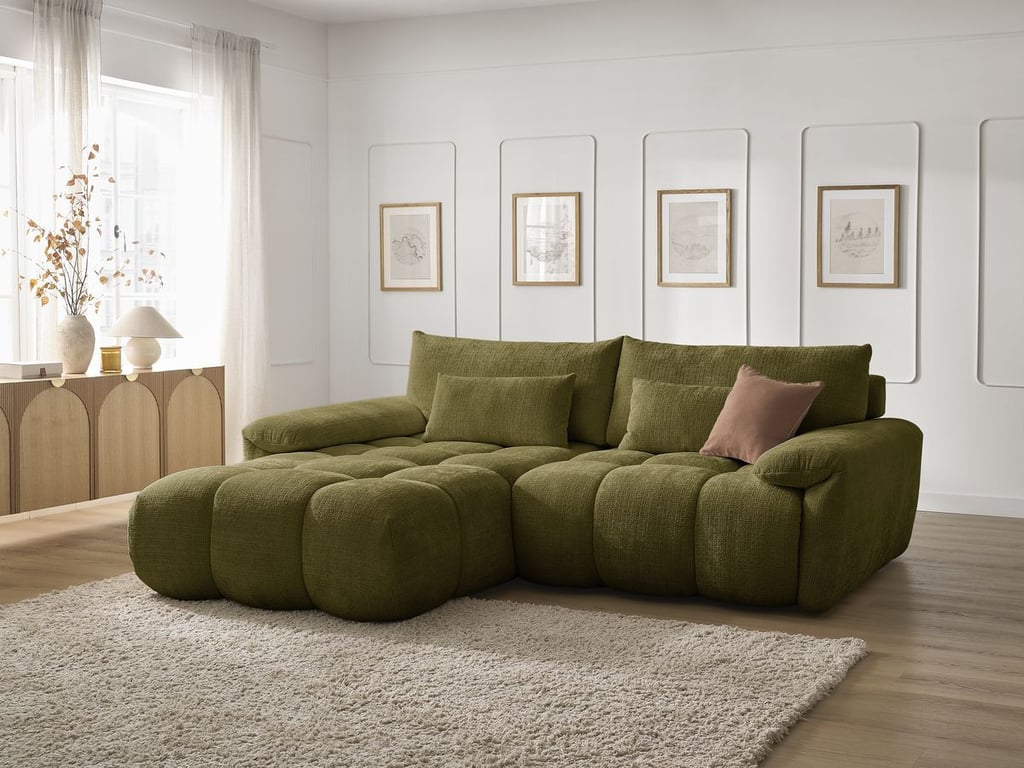 Produit similaire: Canapé d'angle fixe IVANE tissu texturé vert angle gauche BOBOCHIC 3 places