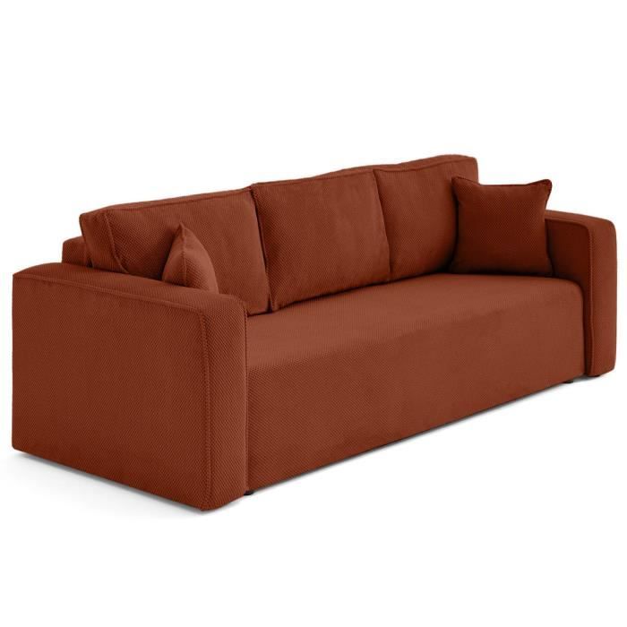 Produit similaire: Topaze - canapé droit 3 places convertible avec coffre en velours texturé - Terracotta
