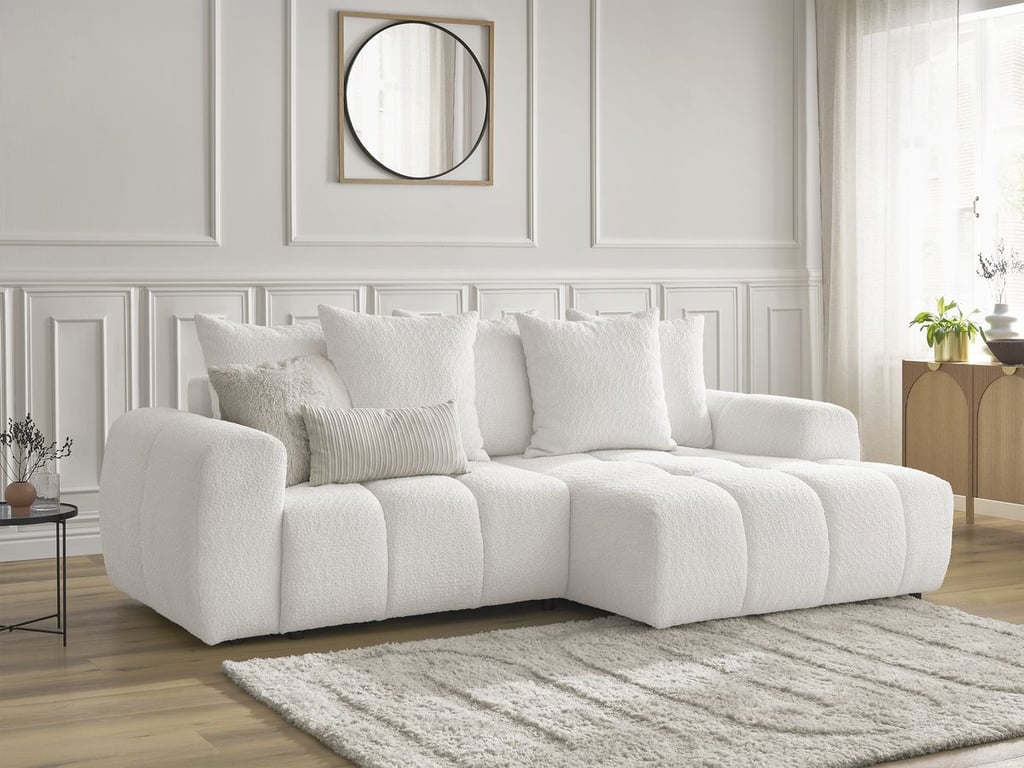 Produit similaire: Canapé d'angle convertible coffre ROXELANE tissu bouclette blanc  angle droit BOBOCHIC 3 places