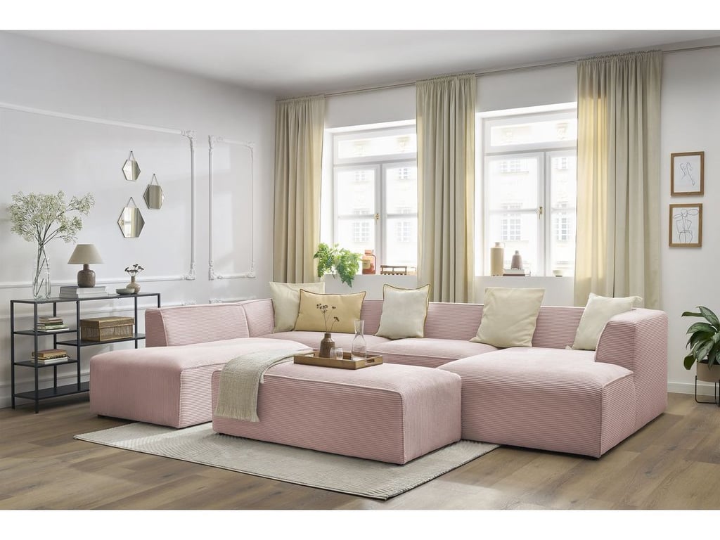 Produit similaire: Canapé panoramique fixe MEGEVE avec pouf tissu velours côtelé rose angle droit BOBOCHIC 6 places