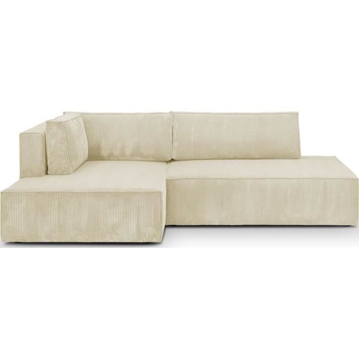 Produit similaire: Canapé d'angle à gauche convertible 3 places avec coffre en velours côtelé beige - Barani
