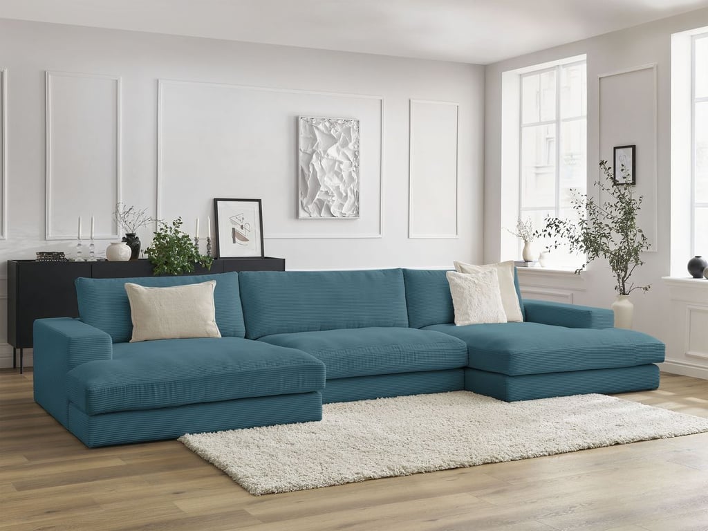 Produit similaire: Canapé panoramique fixe compact LEONARD velours côtelé bleu clair BOBOCHIC 4 places