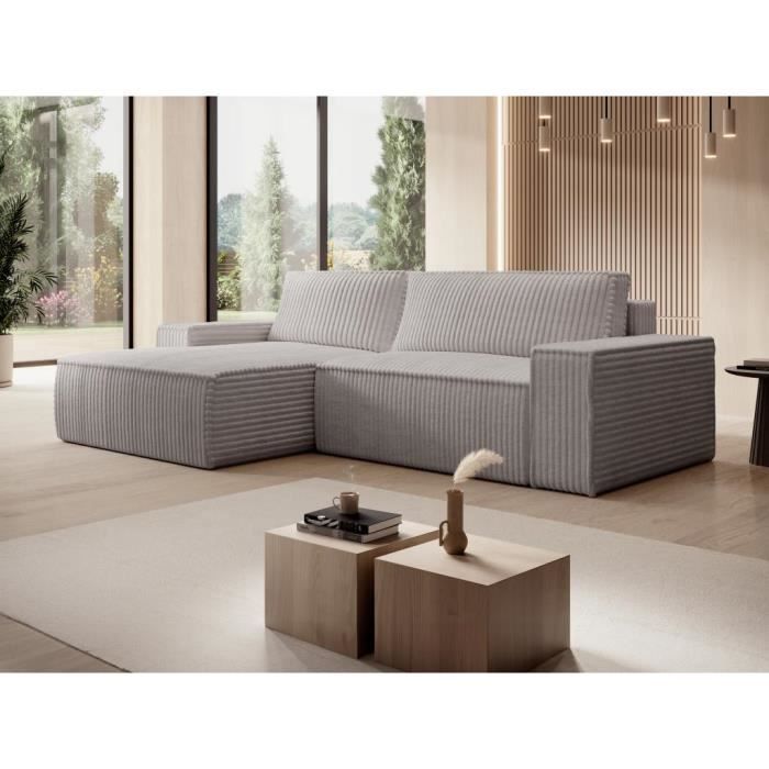 Produit similaire: Canapé d'angle gauche convertible en velours côtelé grosses côtes gris clair AMELIA