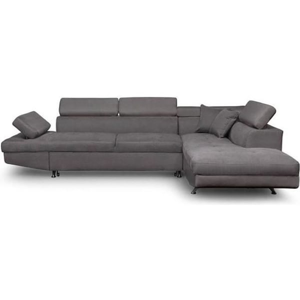 Canapé d'angle droit 5 places RIO Convertible avec coffre en microfibre - Gris - L271 x P192 x H70cm - LOUNGITUDE