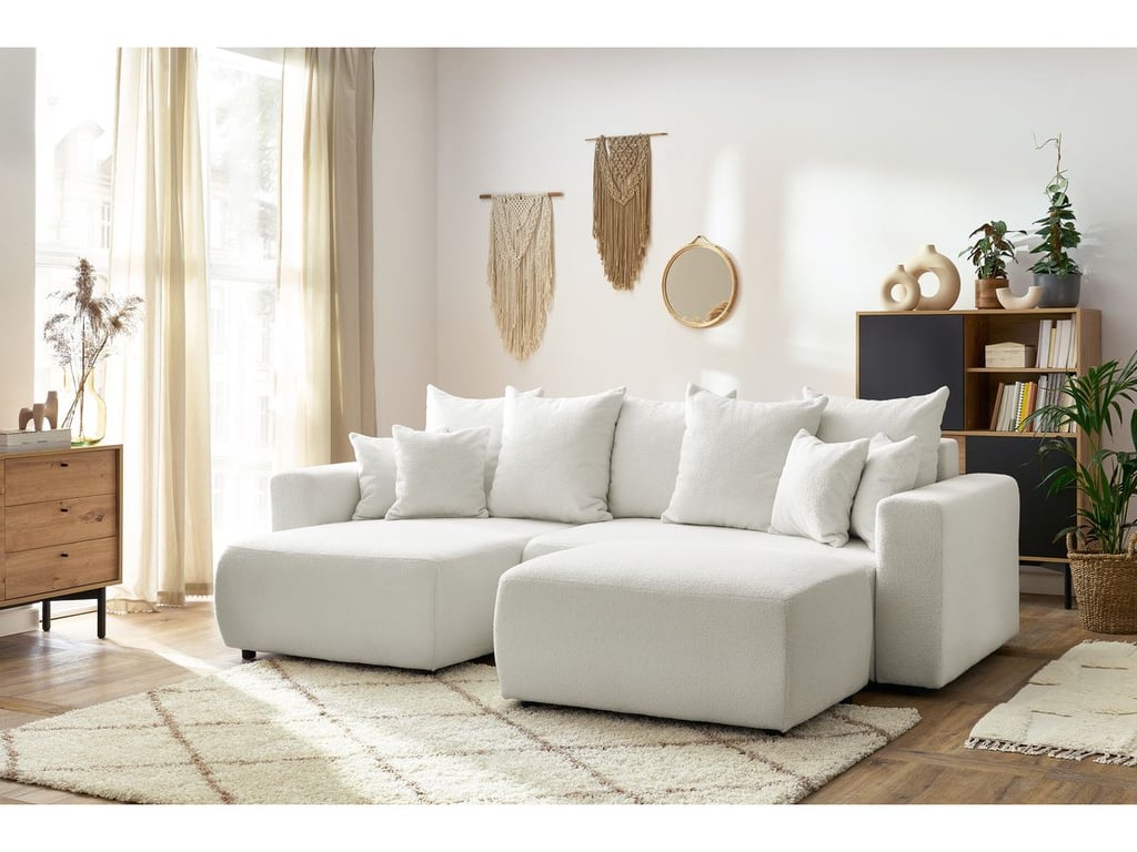 Produit similaire: Canapé d'angle réversible convertible coffre ENVY tissu bouclette doux avec pouf rectangulaire blanc BOBOCHIC 5 places