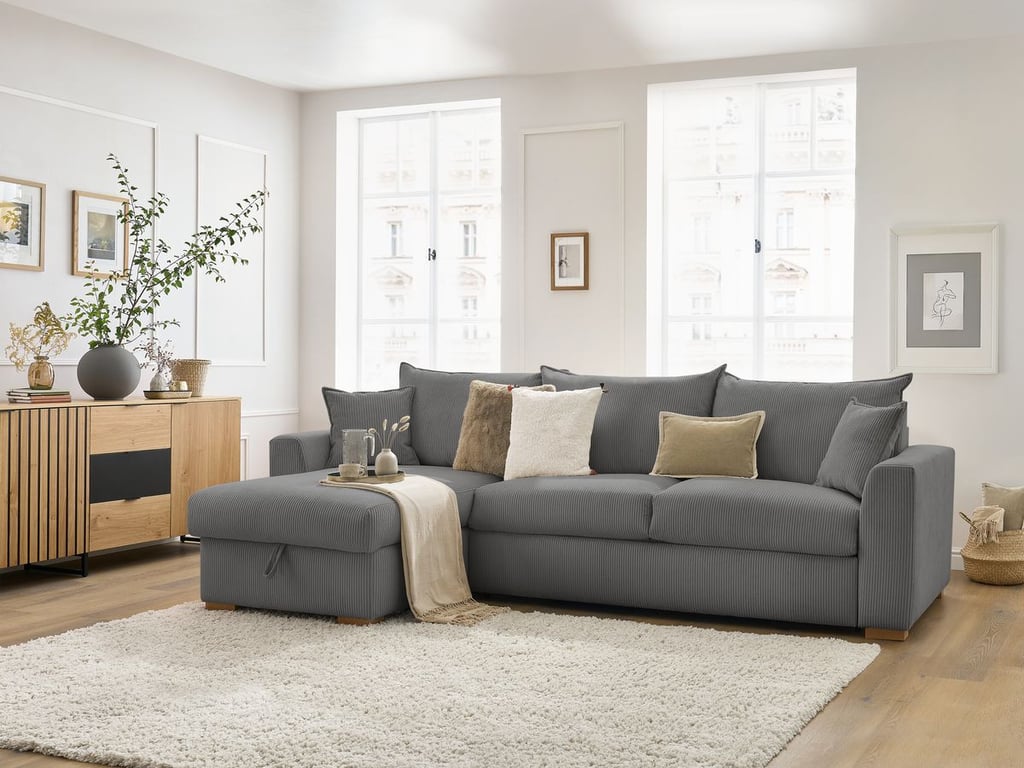 Produit similaire: Canapé d'angle réversible convertible ouverture express AUGUSTIN velours côtelé gris foncé 160x200 BOBOCHIC 3 places