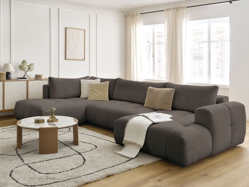 Produit similaire: Canapé d'angle panoramique convertible FUJI tissu bouclette marron angle droit BOBOCHIC 5 places