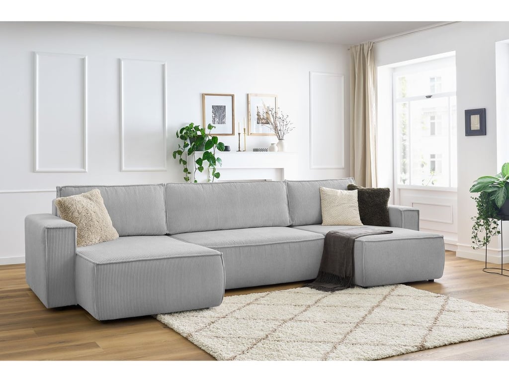 Produit similaire: Canapé panoramique convertible coffre NIHAD velours côtelé gris clair panoramique BOBOCHIC 6 places