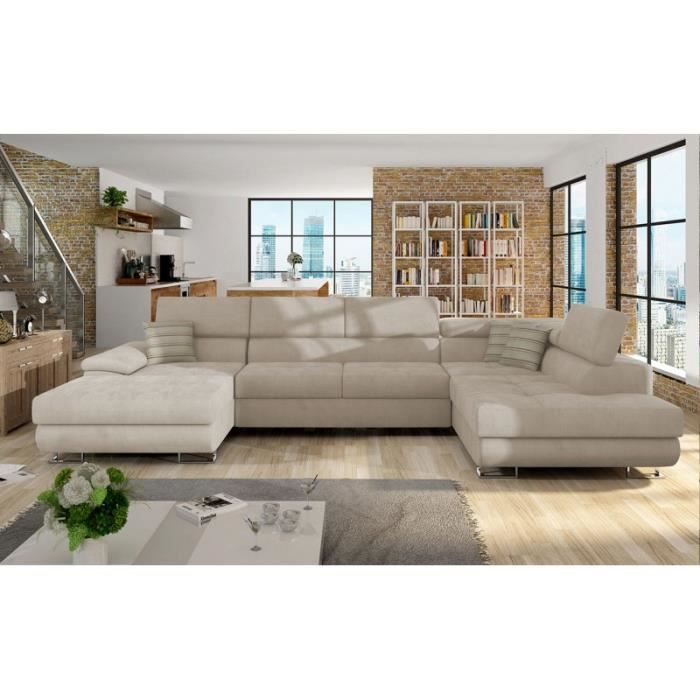 Produit similaire: Canapé d'angle panoramique convertible COTORE beige lit + coffre