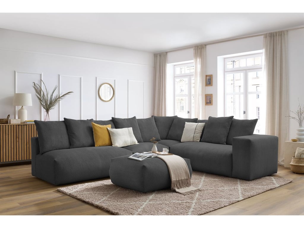 Produit similaire: Canapé d'angle fixe modulable VOLTAIRE avec 2 chauffeuses 2 places, 1 angle, 1 chauffeuse 1 place et 1 pouf gris foncé angle droit BOBOCHIC 7 places