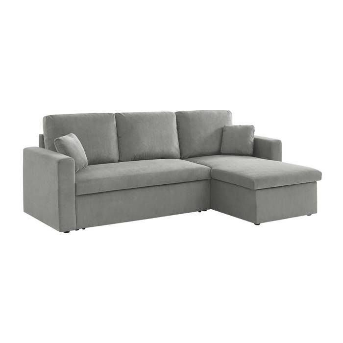 Produit similaire: Canapé d'angle convertible en velours côtelé gris clair - IDA - 3 places. fauteuil d'angle réversible coffre rangement lit modulable