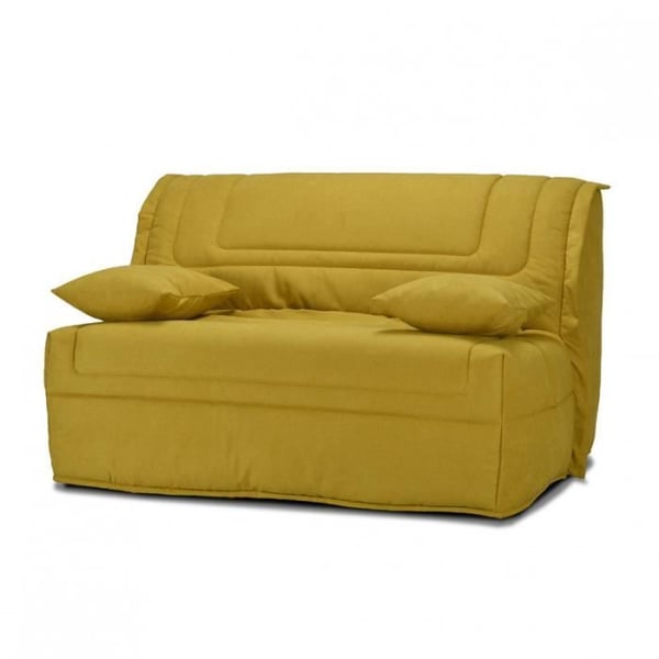 Banquette lit BZ 140x190 cm en tissu jaune et matelas 12 cm – BUZZY Meubletmoi