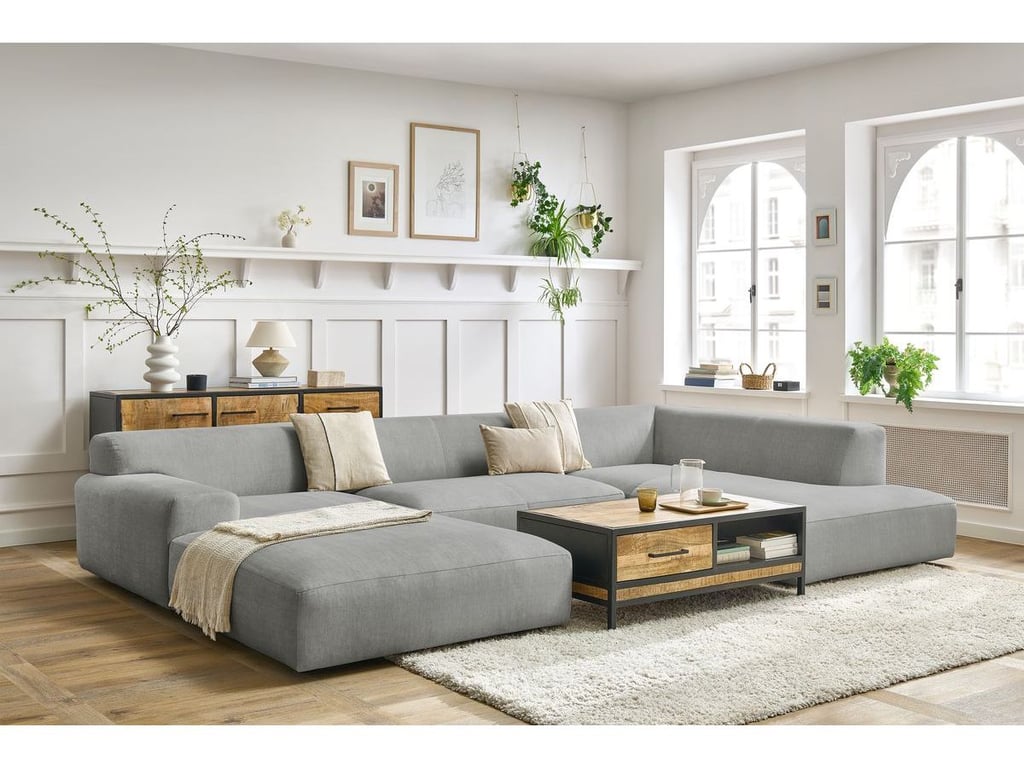 Produit similaire: Canapé panoramique fixe compact LAVENA tissu velours gris clair angle gauche BOBOCHIC 6 places