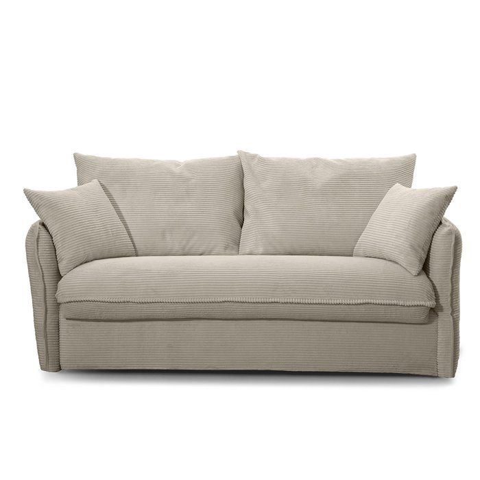 Canapé convertible 3 places en tissu velours côtelé L185 cm - 185 cm X 104 cm X 90 cm - MIKA - Ecru - Vue supplémentaire 1