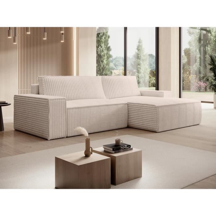 Produit similaire: Canapé d'angle droit convertible en velours côtelé grosses côtes taupe AMELIA