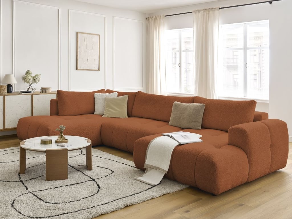 Produit similaire: Canapé d'angle panoramique convertible FUJI tissu bouclette orange angle droit BOBOCHIC 5 places