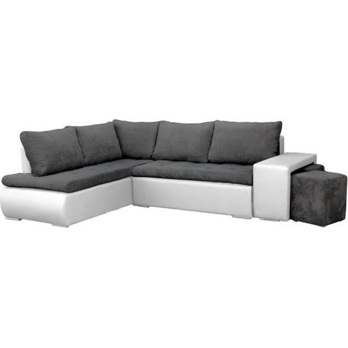 Produit similaire: Canapé d'angle Convertibles avec Deux poufs Tissu + Simili Cuir BELGRAD (Gris foncé + Blanc, Canapé d'angle Gauche)