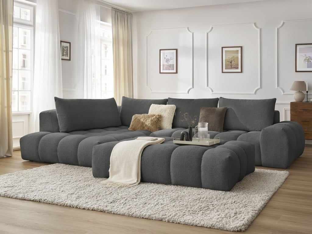 Produit similaire: Canapé d'angle fixe EVEREST tissu chiné avec pouf gris foncé angle gauche BOBOCHIC 5 places
