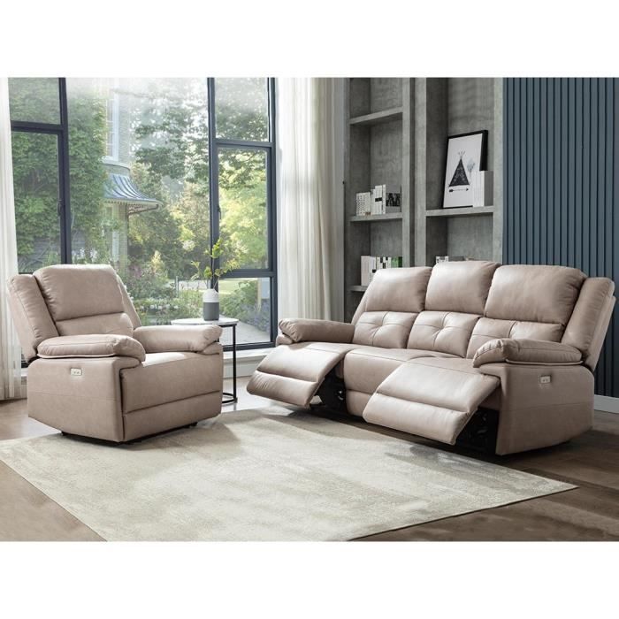 Produit similaire: Canapé 3 places et fauteuil relax électrique en tissu taupe DOLENE