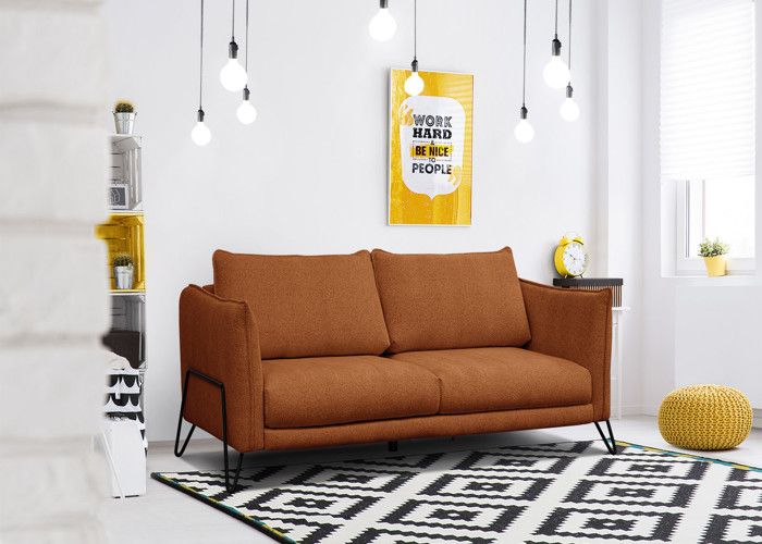 Produit similaire: Canapé droit 3 places tissu rouge brique - HOSTEN